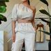 Women's Clothing Summer New Fashion Slant Collar Raglan Sleeve Top Casual Style Trousers Two piece Set_ecoleips.com