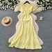 Women's French Style Beaded Short Sleeved Dress Summer Gentle Feminine High Waisted A-Line Skirt Slimming Flattering Commuting_ecoleips.com