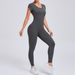 European And American Tight Quick Drying Yoga Jumpsuit One Piece Yoga Clothes Short Sleeved Backless Hip Lifting Sports Fitness Clothes_ecoleips.com