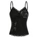 European American Style Women's Camisole Lace Trim Leopard Print Color Block Patchwork Slim Vest Y2K Sexy Hot Girl Inner Layer Top_ecoleips.com