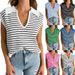 K Women's New V-neck Sweater; Casual Striped Cardigan_ecoleips.com