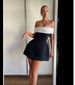 One Shoulder Black And White Contrast Waist A Line Design Bowknot Dress_ecoleips.com