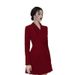 2024 Autumn/Winter European And American Toast Burgundy Casual Pleated Blazer, Women's Mid-Length Dr, Small Formal_ecoleips.com