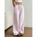 Women's Clothing New Summer Striped Straight Trousers Casual Versatile Lace Up Fashionable Loose Wide Leg Women_ecoleips.com