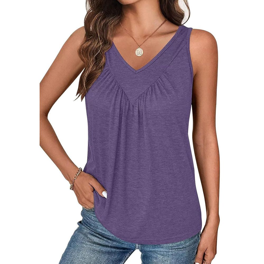 European And American Clothing 2026 Summer New Solid Color V-neck Sleeveless Top Women's Casual Loose Vest_ecoleips.com