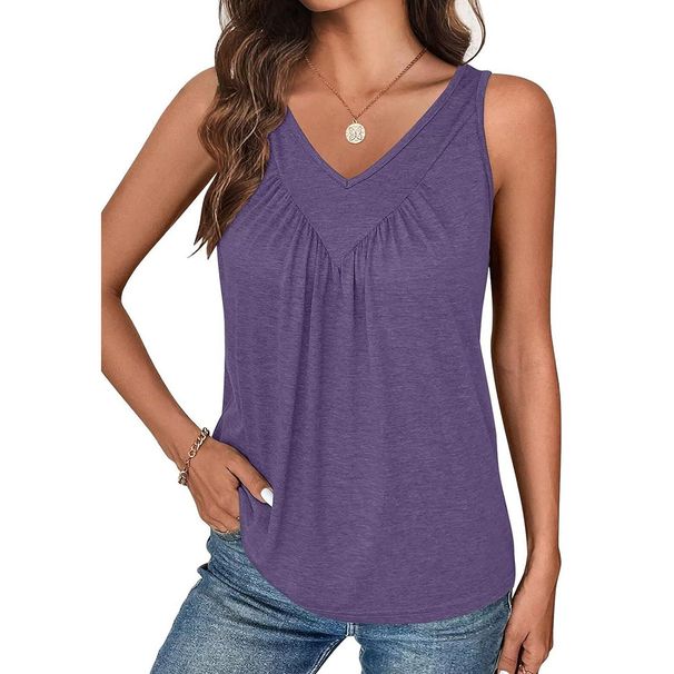 European And American Clothing 2026 Summer New Solid Color V-neck Sleeveless Top Women's Casual Loose Vest_ecoleips.com
