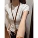 Front Shoulder Short Sleeve Women's Summer Slim Spice Girl Bottom Top Skinny Top Crew Neck Grey T-Shirt_ecoleips.com