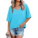 Women's Solid Color Patchwork T-Shirt V-Neck Short Sleeve Loose Top Fashion Summer New Arrival_ecoleips.com