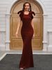Elegant Satin Evening Gown With Flutter Sleeves Stunning Emerald Green & Wine Red Formal Dress For Galas & Parties ( Slim Fit With Waist Draping)_ecoleips.com