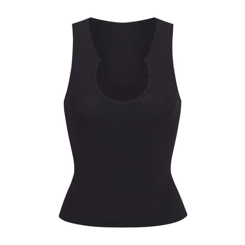 SKIMS Kardashian-style Heart-neck Sleeveless Pure Cotton Casual Tank Top, V-neck T-shirt For Layering_ecoleips.com