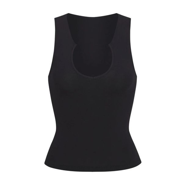 SKIMS Kardashian-style Heart-neck Sleeveless Pure Cotton Casual Tank Top, V-neck T-shirt For Layering_ecoleips.com
