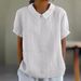 Women's Clothing New Loose Lapel Shirt Short Sleeved Cotton Top_ecoleips.com
