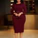 Women's Clothing Fashion Round Neck Elegant Elegant Pencil Dress With Belt | Stretchy Office Wear | High-Waist Bodycon Midi Dress For Women_ecoleips.com