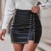 Fashion Women's Skirt Nightclub Outing Beaded Mini PU Leather Hip Wrapped Slim Zipper Sexy Short Skirt_ecoleips.com