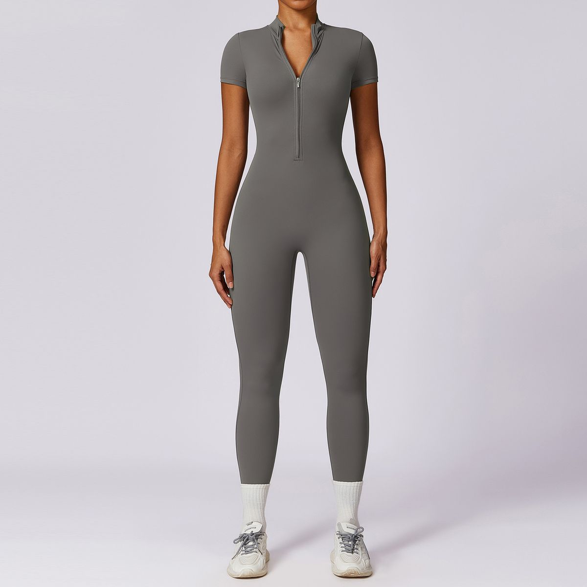 Women's Clothing Zipper Short Sleeved Nude Yoga Jumpsuit For Women To Wear Fitness Sports Jumpsuit 8305_ecoleips.com