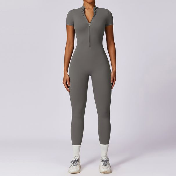 Women's Clothing Zipper Short Sleeved Nude Yoga Jumpsuit For Women To Wear Fitness Sports Jumpsuit 8305_ecoleips.com