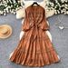 French Retro Stand Collar Ruffle Patchwork Dress for Women Hollowed out Embroidery Slimming Long Sleeve Niche Stand Collar Bubble Women's Clothing_ecoleips.com