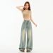 American High Street Retro Wide-leg Pants For Trendy Girls, Loose And Drapey, Distressed, Floor-length Women's Trousers,_ecoleips.com