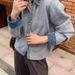 Oversized Knit Cardigan With Denim Panels – Korean-Inspired Unisex Layering Piece (One Size, Polo Collar, 7 Colors)_ecoleips.com