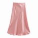 2025 Spring New Style Elastic Waist Simple Versatile Solid Color Satin Skirt_ecoleips.com