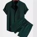 Women's Clothing Men's Casual Loose Multicolor Beach Wear Pit Stripe Short Sleeve Suit Two Piece Set_ecoleips.com