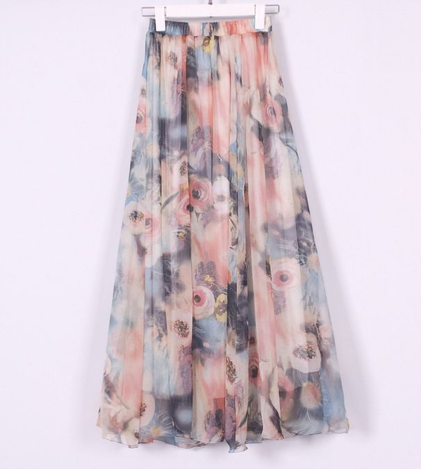 2026 Autumn New Elegant Bohemian Long Printed Chiffon Beach Skirt, Women's Clothing_ecoleips.com