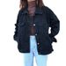"Women's Black Denim Jacket – Korean Oversized BF Style, Lightweight Fall & Winter Outerwear"_ecoleips.com