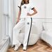 Women's European Style Cotton Two-Piece Outfit Casual Rose Print T-Shirt Straight Leg Lounge Pants Set_ecoleips.com