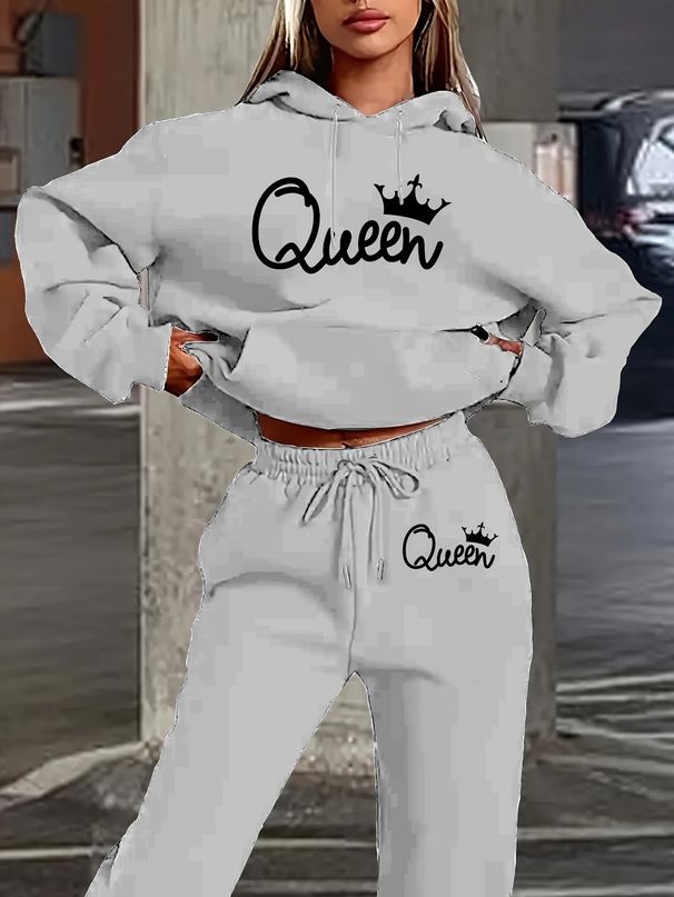 Women's Clothing Letter Print Hoodie Sweatshirt Set Fashionable Street-Ready Letter Print Hoodie & Jogger Set – Oversized Comfort For Urban Explorers_ecoleips.com