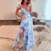 Women's Clothing Sexy New Sexy V Neck Backless Ruffled High Slit Suspender Skirt_ecoleips.com