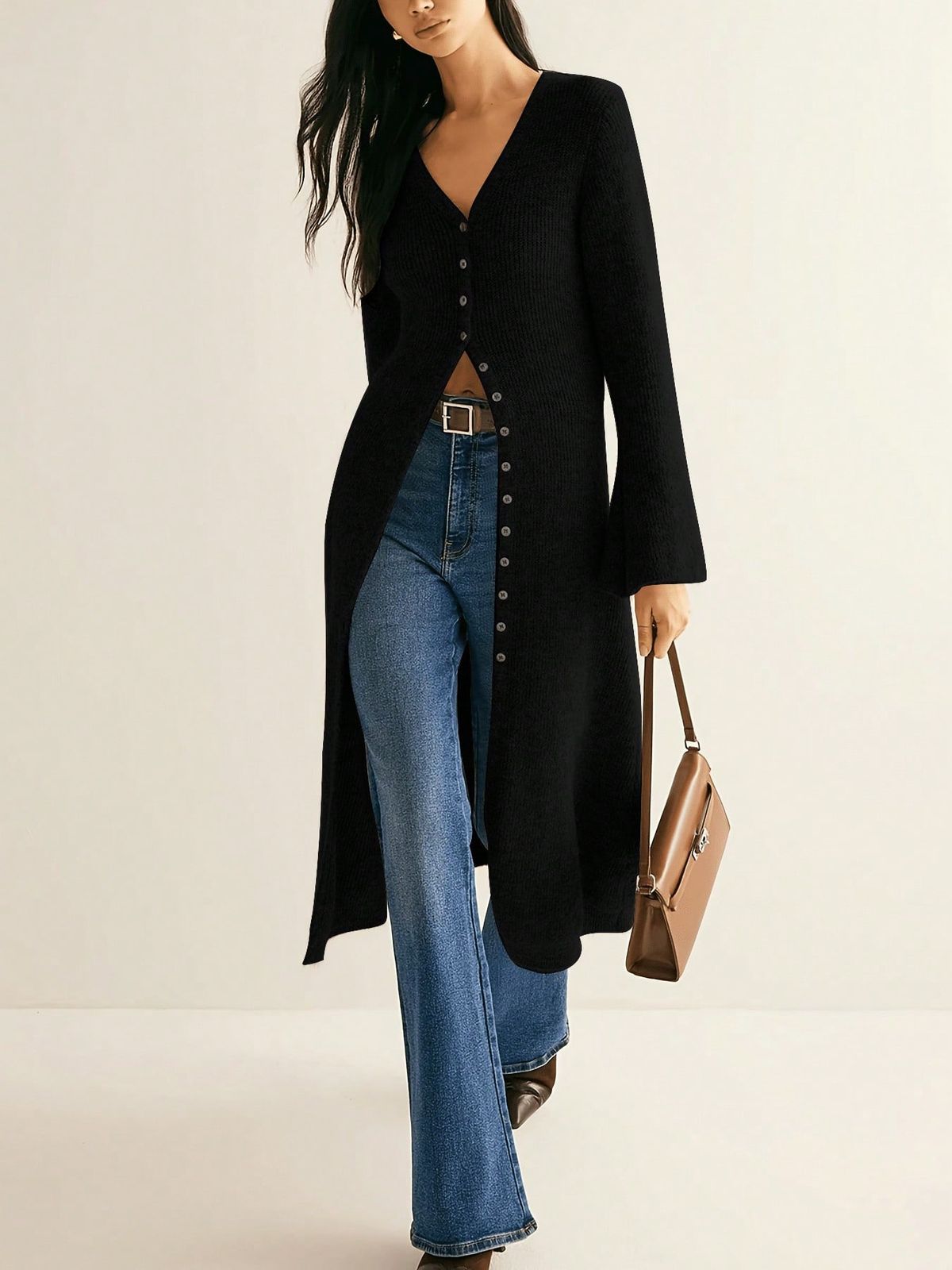 Elegant French Retro Long Sleeved Cardigan Mid-Length Knit Sweater For Women Regular Fit T-Shirt Style_ecoleips.com