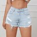 Light Blue Women's Ripped And Frayed Low Rise Denim Shorts Slimming Hot Pants Versatile Sexy Cross Border Exclusive Bottoms_ecoleips.com
