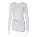 Women's Clothing Sexy low-cut V-neck tight long-sleeved top Fashion sports style short shorts two-piece set_ecoleips.com