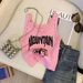 Rivet U-neck Camisole Dopamine Summer Beach Outfit For Hot Girls, American-style Letter Print Women's Short Top_ecoleips.com