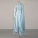 Ethereal Ice Blue Maxi Dress With Flowing Ribbon Accents – High-Waisted French Elegance Long Sleeve Gown_ecoleips.com