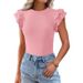Women's Clothing Round Neck Short Sleeve Top Ruffled Casual Solid Color American Style New 2026 Fashion For Ladies_ecoleips.com