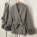 Women's French-Inspired Double-Faced Wool Coat With Belted Waist & Faux Fur Sleeves – Short Length, Relaxed Fit, Elegant & Chic_ecoleips.com
