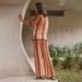 Vintage Stripe Knit Lounge Set For Women - Long Pants & V-Neck Tunic Dress - Retro Casual Outfit (Black & Orange, S/M/L)_ecoleips.com