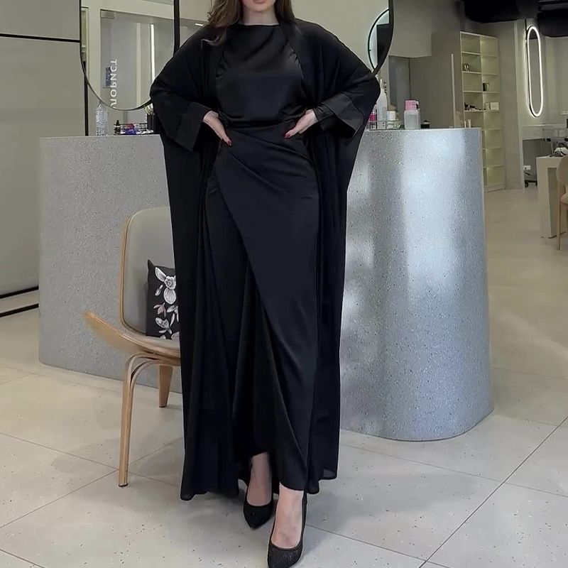 Women's Clothing autumn new round neck waist high waist slim long skirt robe coat three piece_ecoleips.com