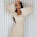Fashion Loose U Neck Back Lace Up Long Sleeve Dress Wholesale Casual Elegant Womens Daily Wear Party Dress For All Seasons_ecoleips.com