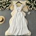 Women's Clothing Chic Super Fairy White Dress Female Seaside Holiday Style Scheming Hollow Small Flying Sleeves Long Skirt_ecoleips.com