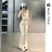 MUZI White Wide-Shoulder Strap Beauty-Back Nude-Feel Fitness High-Waisted Yoga Outfit Flared Pants Two-Piece Set For_ecoleips.com