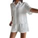 Women's Casual Short Sleeve Shirt & Shorts Set - Breathable Polyester Summer Outfit - White (S/M/L/Xl)_ecoleips.com