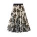 Flocking Printed Gauze Skirt Women's Skirt Autumn and Winter Medium Length A-shaped Pendulum Floral Mesh White Skirt Long Skirt 1819_ecoleips.com