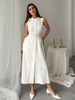 Women's Clothing Summer And Autumn New Solid Color Sleeveless Belt Pearl Buckle Slim Slit Commuter Dress_ecoleips.com