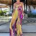 Women Fashion Hight Waist Pleated Holiday Dress Elegant Backless Beach Party Dresses Sexy Halter Pattern Print Swing Long Dress_ecoleips.com