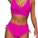 Women's Clothing Split Twist Bikini Solid Color High Waisted Sexy Tie Up Hollow Swimsuit For Women_ecoleips.com