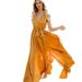 2025 Cross-Border Women's Fashion New Bohemian Solid Color V-Neck Sleeveless High Slit Plus Size Long Dress_ecoleips.com