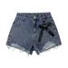 Bow Tie Strap Ripped Denim Women, Summer New Style, High Waist, Loose Fit, Wide Leg, A-line Shorts For Women_ecoleips.com