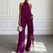 Women's Clothing High-End Purple Backless Halter Top And High-Waisted Wide Leg Pants Set For Women Suitable For Formal And Casual Occasions_ecoleips.com